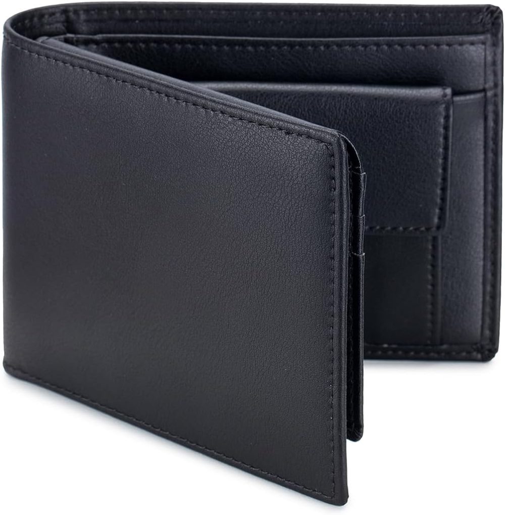 Men's Leather Wallet with Coin Pocket Flip Up ID Window  Blocking Slim Bifold Credit Card Front Pocket Wallet (Black)