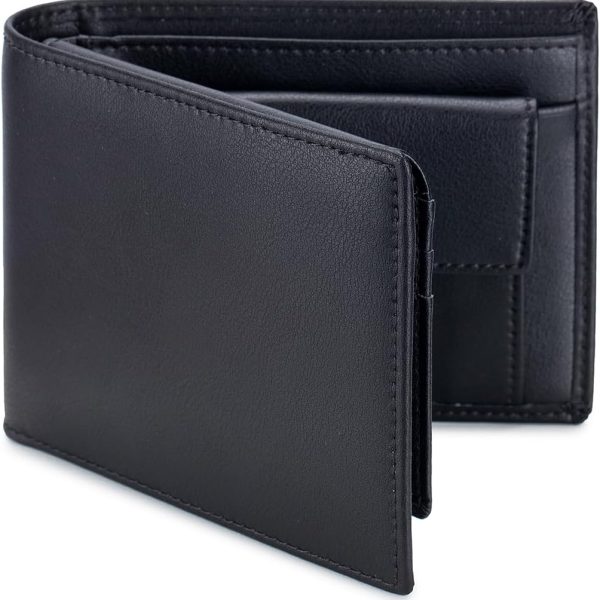 Men's Leather Wallet with Coin Pocket Flip Up ID Window  Blocking Slim Bifold Credit Card Front Pocket Wallet (Black)