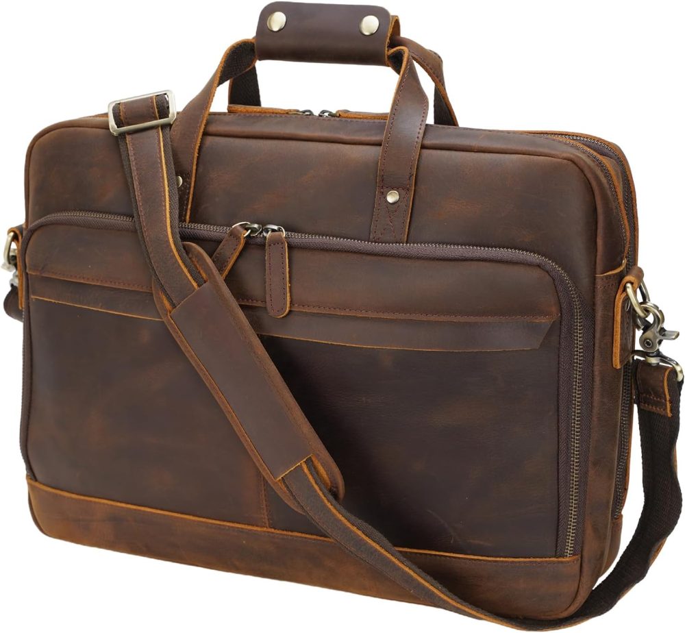 Leather Briefcase for Men 17/15.6" Laptop Crossbody Shoulder Messenger Bag Business Travel Work Attache Case