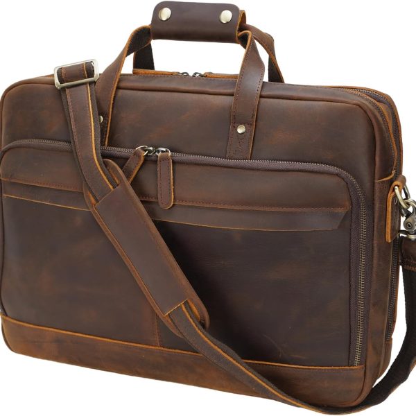 Leather Briefcase for Men 17/15.6" Laptop Crossbody Shoulder Messenger Bag Business Travel Work Attache Case