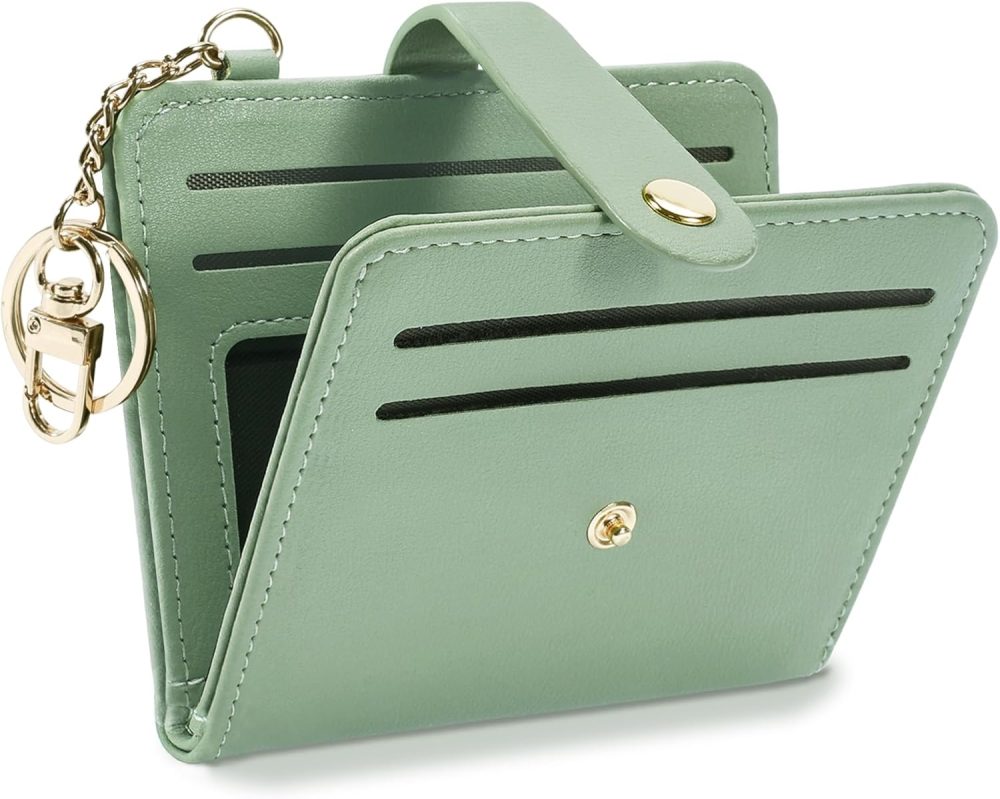 Small Wallets Woman  Blocking Leather Credit Card Holder - with ID Window - Card Wallets for Women - with Zipper Coin Purse - Keychain Wallet
