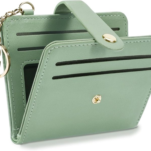 Small Wallets Woman  Blocking Leather Credit Card Holder - with ID Window - Card Wallets for Women - with Zipper Coin Purse - Keychain Wallet