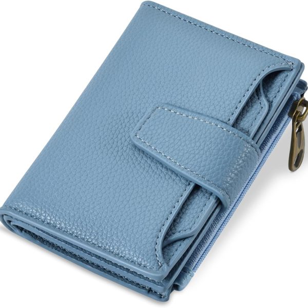 Small Wallet Women  Blocking Soft Leather Bifold Compact Card Holder Wallet for Women with Zipper Coin Pocket 4 ID Window