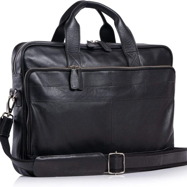 Leather briefcase 18 Inch Laptop Messenger Bags for Men and Women Best Office briefcase Satchel Bag (Black)