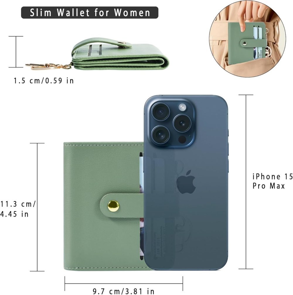 Small Wallets Woman  Blocking Leather Credit Card Holder - with ID Window - Card Wallets for Women - with Zipper Coin Purse - Keychain Wallet - Image 2