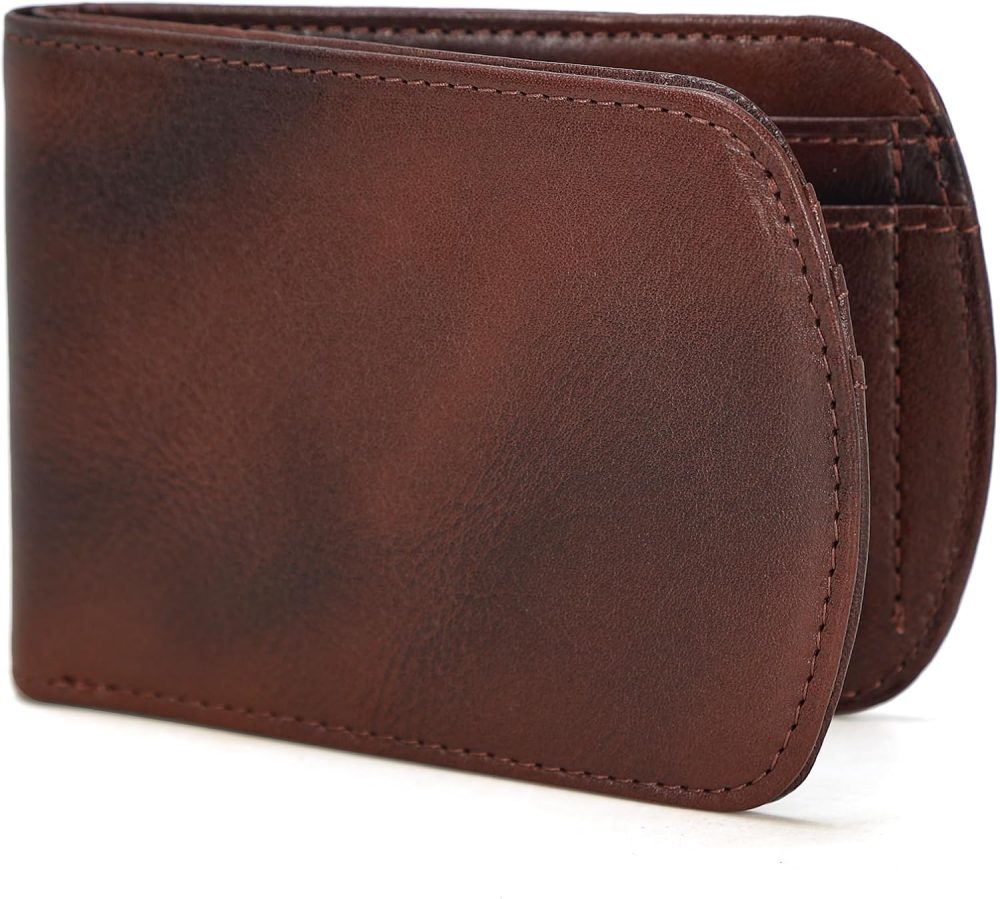 Slim Curve Front Pocket  Blocking  Real Leather Bifold Wallet for Men