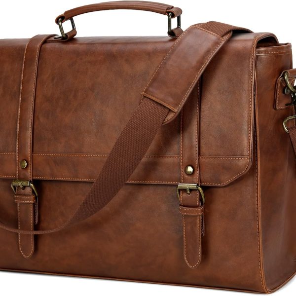 Messenger Bag for Men 15.6 inch Vintage Leather Waterproof Laptop Briefcase Large Computer Laptop Bag Leather Satchel Bag Retro Shoulder Bag for Office Business Travel College, Brown | Vintage Leather, Waterproof, Laptop Briefcase, Retro Messenger Bag, Office Business, Brown