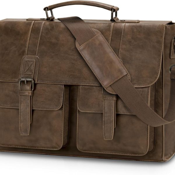 Leather Messenger Bag for Men 15.6 Inch Vintage Laptop Bag Waterproof Briefcases for Men Computer Bag Satchel for Work/Office