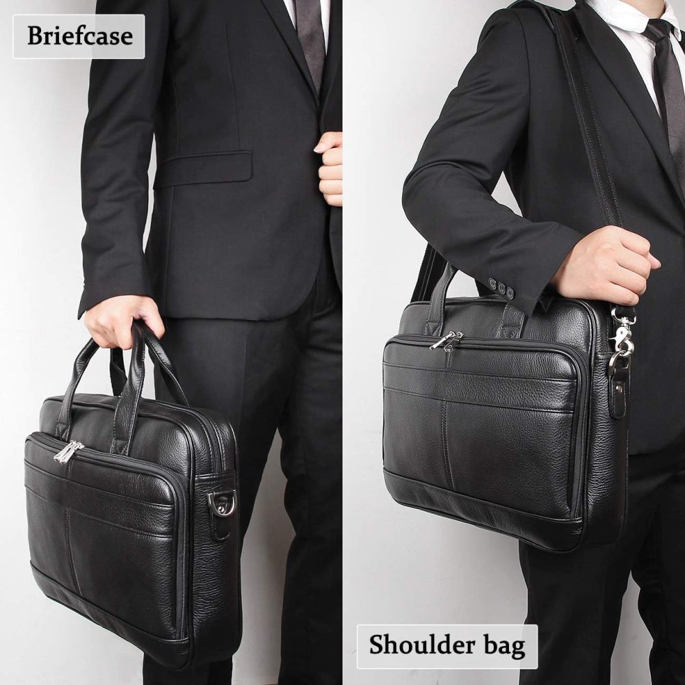 Leather Messenger Bag for Men Vintage Travel Backpack 17 inch laptop Briefcase Shoulder Bags - Image 2
