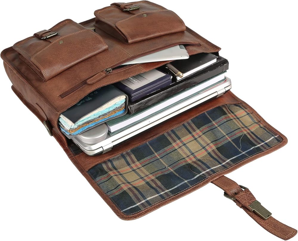 Leather briefcase 18 inch laptop messenger bag for men and women best satchel office bag - Image 2
