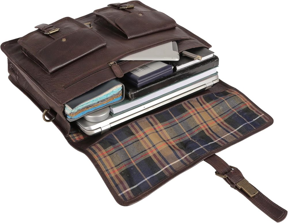 Leather briefcase 18 inch laptop messenger bag for men and women best satchel office bag - Image 2
