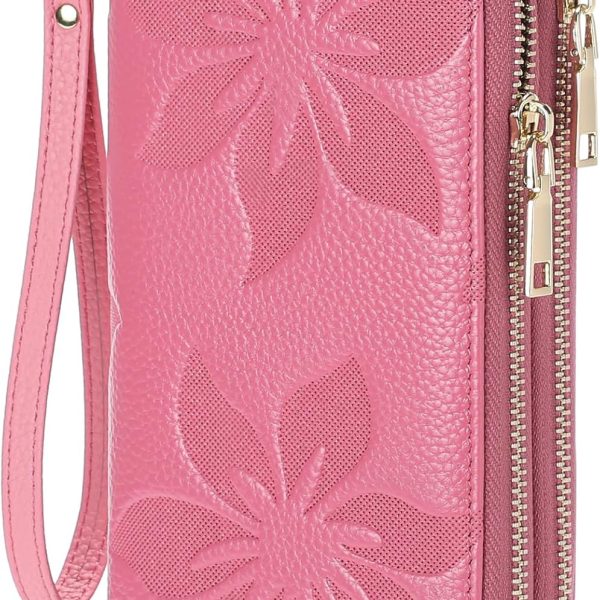 Women's Wallet Large Capacity Double Zip Ladies Card Phone Holder  Blocking Wristlet Leather