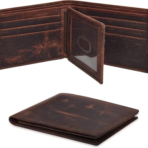 Leather Wallet for Men -  Bifold Wallets with 9 Credit Cards 1 ID Window Slim Minimalist Front Pocket Gift For Men