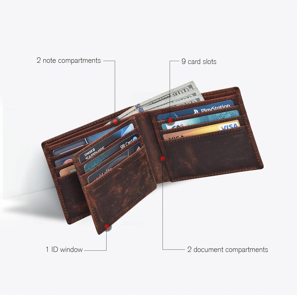 Leather Wallet for Men -  Bifold Wallets with 9 Credit Cards 1 ID Window Slim Minimalist Front Pocket Gift For Men - Image 2