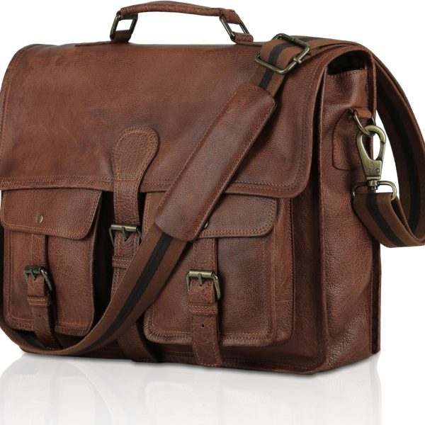Leather briefcase 18 inch laptop messenger bag for men and women best satchel office bag