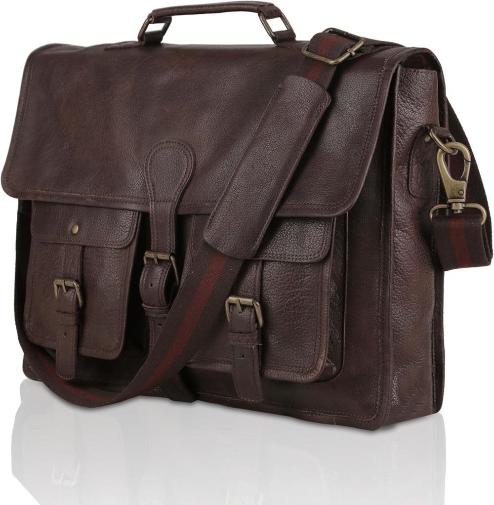 Leather briefcase 18 inch laptop messenger bag for men and women best satchel office bag
