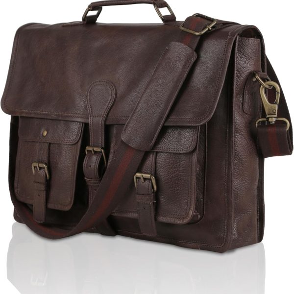 Leather briefcase 18 inch laptop messenger bag for men and women best satchel office bag